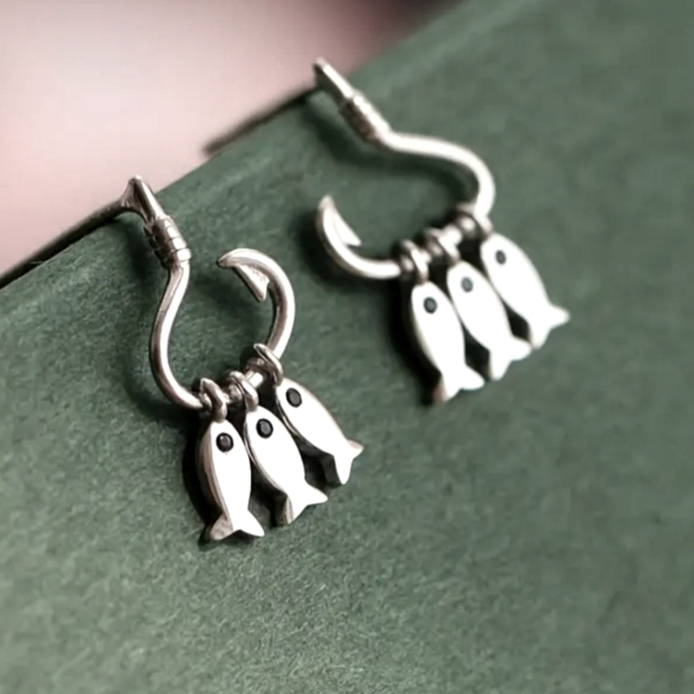 Fish HOOK EARRINGS 925S sterling SILVER Post